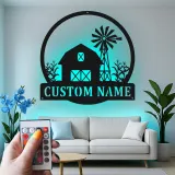 Custom Farmhouse Barn Led Light Metal Wall Art Personalized Gift for Farmers Rustic Home Decor