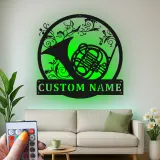 French Horn Metal Wall Art | Personalized LED Sign for Music Room | Custom Musician Name Plaque | Studio Decor Gift