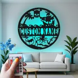 Personalized Pirate Ship Sign | Custom Name LED Metal Wall Art | Nautical Nursery Decor for Kids Room | Skull & Octopus Treasure Art