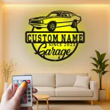 Décoration murale en métal personnalisée avec rétroéclairage LED de voiture classique - Cadeau de garage pour lui