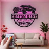 Personalisierte Muscle Car LED-Leuchtschilder | Metall-Wandkunst für die Garage | Individuelle Man Cave Dekoration | Vintage Automobilgeschenk für Papa