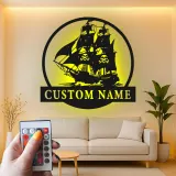 Insegna LED Nave Pirata | Arte Murale Nautica con Nome Personalizzato | Decorazione Man Cave e Regalo per Marinai