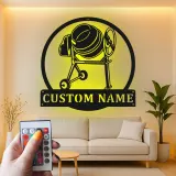 Personalisierte Betonmischer-LED-Metall-Wandkunst – Geschenk für Bauarbeiter, Deko für Garage oder Werkstatt