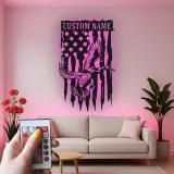 Cartel de metal LED de pato y bandera americana personalizado Regalo para cazadores Decoración de cabaña rústica