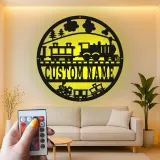 Décoration murale en métal personnalisée avec train en rétroéclairage - Cadeau pour enfants - Décor de chambre de bébé