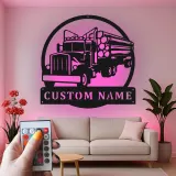 Personalisierte Logging Truck Metallschild | LED Wandkunst | Geschenk für Trucker | Männerhöhlen & Garagen Dekor