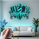 Custom Barber Shop Led Light Metal Wall Art Personalized Gift for Barbers Salon Decor