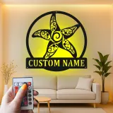 Personalized Starfish LED Metal Sign | Ornate Coastal Wall Art | Custom Nautical Decor for Beach House & Salon