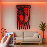 Insegna da golf su misura con LED | Arte murale in metallo con nome del golfista | Decorazione man cave con bandiera americana