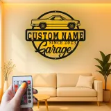 Insegna LED personalizzata per garage | Insegna in metallo personalizzata per auto | Decorazione officina automotive | Regalo per papà