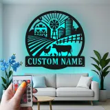 Custom Farm Scene Led Light Metal Wall Art Personalized Farmer Gift Rustic Barnyard Decor for Home 1