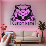 Insegna in metallo LED personalizzata con castoro - Regalo unico per amanti degli animali, decorazione per ufficio o sala giochi