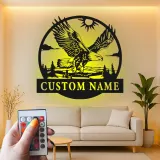 Décoration murale en métal LED personnalisée avec aigle - Cadeau pour les amoureux de la nature, décoration rustique pour le salon