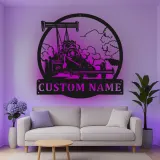 Cartel de metal personalizado con coche de carreras dragster con luz LED, regalo personalizado para entusiastas de los coches, decoración para garaje
