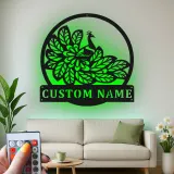 Peacock Metal Wall Art | Personalized LED Sign with Name | Elegant Home Decor Gift for Mom | Custom Bird Silhouette for Living Room