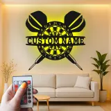 Cartel de metal personalizado con luz LED de diana, regalo personalizado para entusiastas de los dardos, decoración para sala de juegos