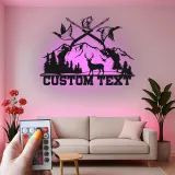 Custom Hunting Scene Metal Wall Art | Personalized LED Sign with Deer & Ducks | Rustic Cabin Decor Gift for Hunter