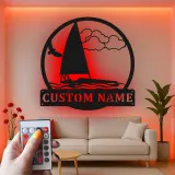 Custom Sailboat LED Sign | Personalized Metal Wall Art | Nautical Decor for Lake House | Sailor Gift