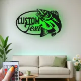 Enseigne de pêche sur mesure en métal | Décor LED avec prénom de pêcheur | Décoration rustique pour maison de lac, chalet et man cave