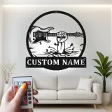 Enseigne LED guitare en métal personnalisée | Décoration murale prénom musicien | Décor studio rock et bar à domicile