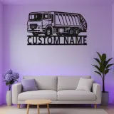 Insegna LED personalizzata con camion della spazzatura | Arte murale in metallo su misura | Arredo per gestione rifiuti | Regalo per operatore ecologico