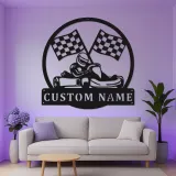 Enseigne métal pilote de karting personnalisée | Décoration murale LED pour garage | Cadeau fan de course | Déco man cave et salle de course