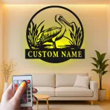 Custom Pelican Metal Wall Art | RGB LED Light Coastal Sign | Personalized Beach House Decor | Unique Gift for Bird Lovers