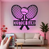 Cartel de metal LED de raquetas de tenis personalizado, regalo para amantes del tenis, decoración de sala de juegos 1