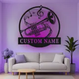 Custom Trumpet Led Light Metal Wall Art Personalized Musician Gift Music Room Decor for Brass Instrument Lovers