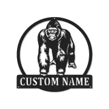 Personalisiertes Gorilla-Metallschild | Individuelles LED-Namensschild | Dschungel-Tierdekoration für Büro & Wohnakzent