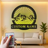 Insegna LED Ruota Mountain Bike Personalizzata | Arte in Metallo Personalizzata per Ciclisti | Decorazione per Avventure all'Aperto e Man Cave