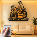 Custom Motocross Riders Led Light Metal Wall Art Personalized Gift for Dirt Bike Enthusiasts Man Cave Decor