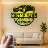 Cartel de metal LED personalizado para garaje de coches deportivos, regalo para entusiastas de los coches, decoración de man cave