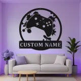 Insegna gamer personalizzata | Insegna LED in metallo personalizzata | Decorazione per sala giochi per ragazzi e uomini | Targa luminosa con controller e nome