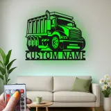 Insegna in metallo LED personalizzata a forma di camion ribaltabile - Regalo per appassionati di camion, decorazione per garage o man cave
