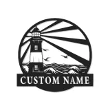 Personalisierte Metalltafel Leuchtturm | LED Strandhaus Dekor | Personalisierte Nautische Wandkunst | Küsten-Ozeanszene
