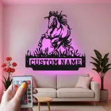 Custom Horse Metal Sign with LED | Personalized Equestrian Wall Art | Ranch Decor & Horse Lover Gift | Backlit Metal Signage