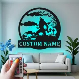 Décoration murale en métal personnalisée avec silhouette de loup-garou, lumière LED, cadeau d'Halloween pour les fans d'horreur, décoration d'intérieur effrayante