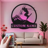 Custom Skier Led Light Metal Wall Art Personalized Gift for Ski Enthusiasts Mountain Lodge Decor