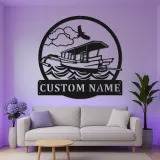 Insegna Personalizzata per Barca Pontoon con LED | Arte Murale in Metallo Personalizzata | Decorazione Nautica per Casa al Lago e Regalo per Naviganti