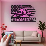 Plaque Métallique LED Personnalisée Motoneige | Art Mural Drapeau Américain Personnalisé | Cadeau Motoneigiste | Décor Man Cave