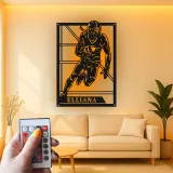 Cartel de metal personalizado de jugador de fútbol americano | Arte mural LED con nombre personalizado | Decoración para sala deportiva, regalo para deportistas