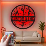 Insegna nome ginnasta personalizzata | Arte murale in metallo con LED | Arredo palestra su misura per cameretta | Idea regalo per atleta