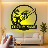 Insegna in metallo personalizzata con seghetto da legno e luce LED regalo per lui decorazione per garage o laboratorio