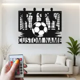 Arte mural de metal personalizado de fútbol | Cartel LED con nombre personalizado para habitación de chicos | Regalo para jugador de fútbol | Decoración mural deportiva