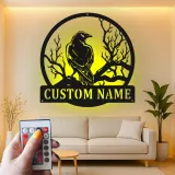 Insegna in metallo Raven | Insegna LED personalizzata per decorazioni gotiche | Regalo per amanti degli uccelli | Decorazione di Halloween per casa e ufficio