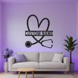 Personalisierte Stethoskop-Schild | LED Metall-Wandkunst für Arztpraxen | Individuelles Geschenk für Krankenschwestern | Klinik Wanddeko
