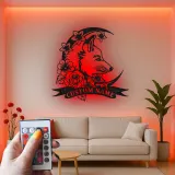 Personalized Fox LED Sign | Custom Metal Wall Art with Floral Moon | Boho Wildlife Decor for Nursery or Office | Hand-Crafted Gift
