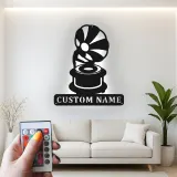 Personalisierte Vintage Phonograph LED Licht Metall-Wandkunst Geschenk für Musikliebhaber, Retro-Wohnzimmer-Dekor