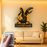 Insegna LED personalizzata con coniglio | Arte in metallo con coniglio Dutch | Targa personalizzata per nome animale e arredo cameretta
